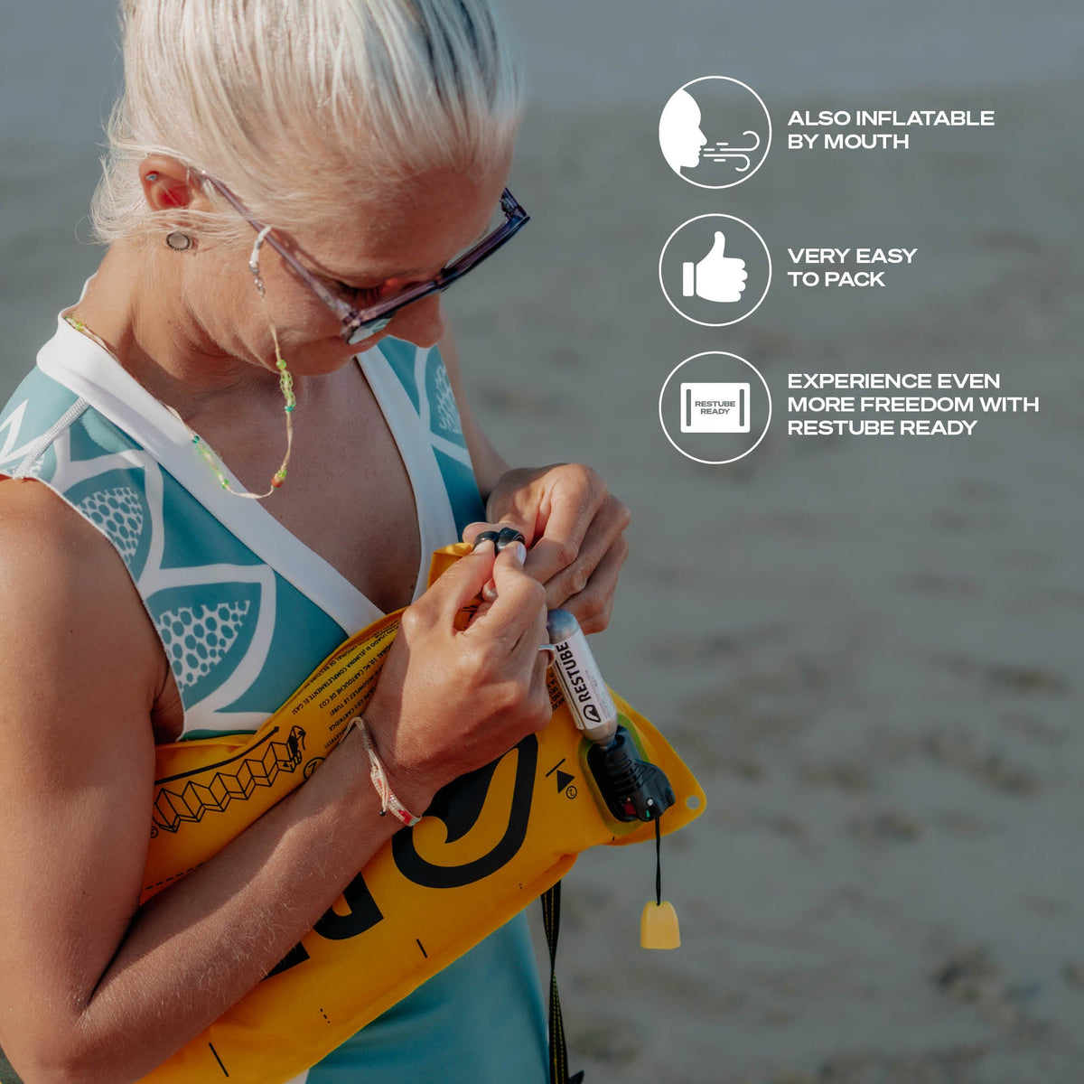 RESTUBE BEACH ONE product shot angle 3 - inflatable belt buoy for casual beach days snorkeling Philippines
