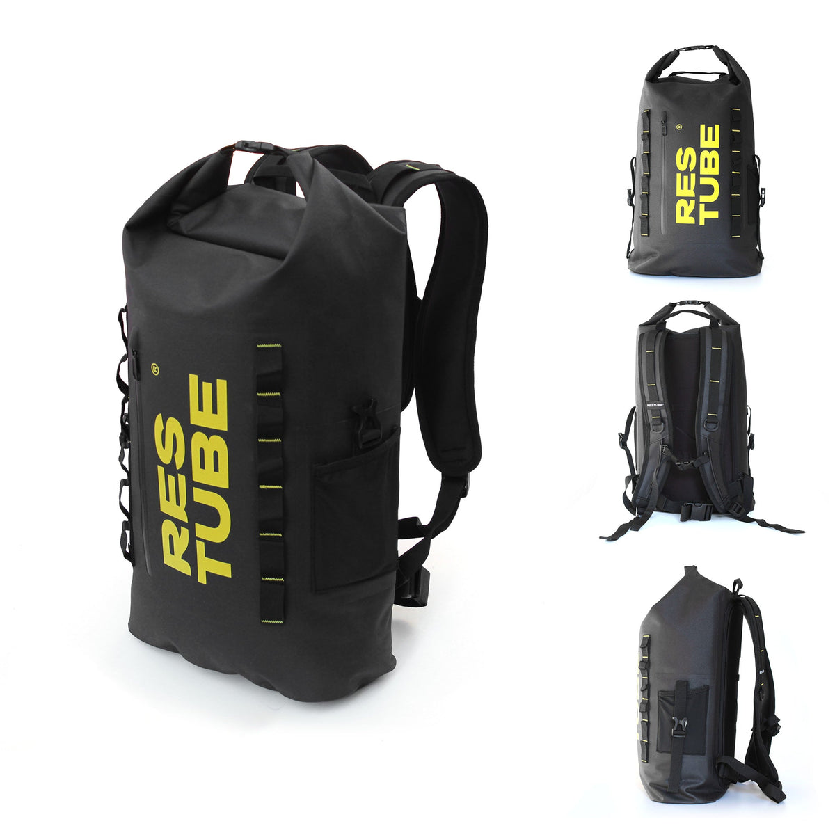 RESTUBE COAST 25L water-resistant backpack in black from four angles front back rear harness and side Philippines