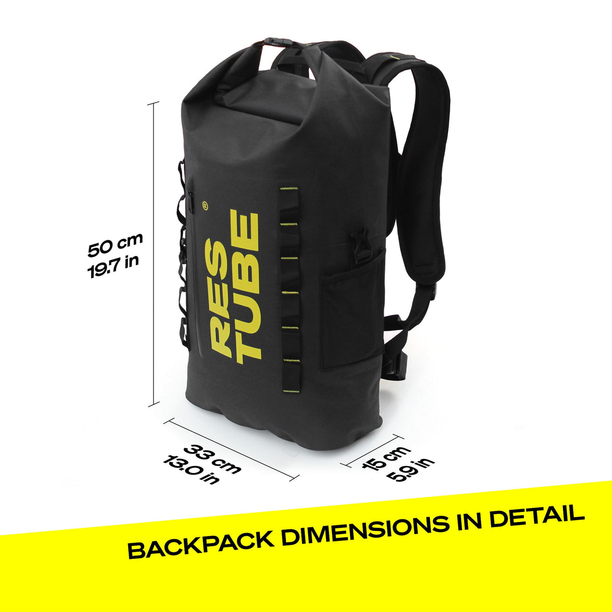 RESTUBE COAST 25L dimensions - 50cm height 33cm width 15cm depth water-resistant roll-top backpack Philippines