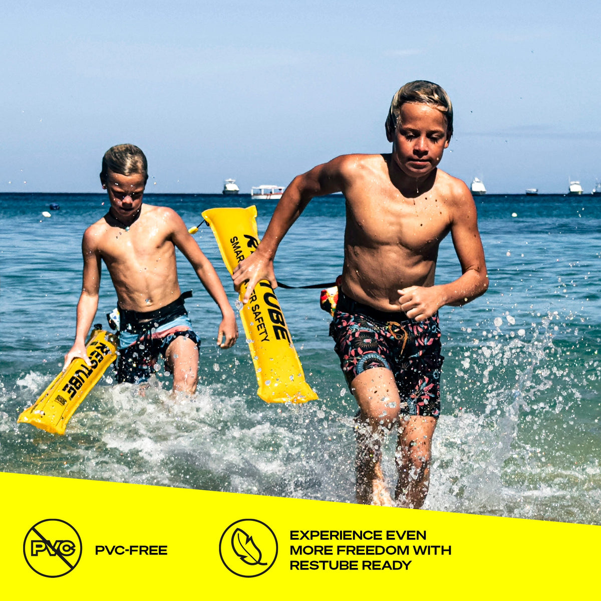 RESTUBE KIDS safety buoy product shot angle 6 - inflatable belt buoy for kids beach lake pool