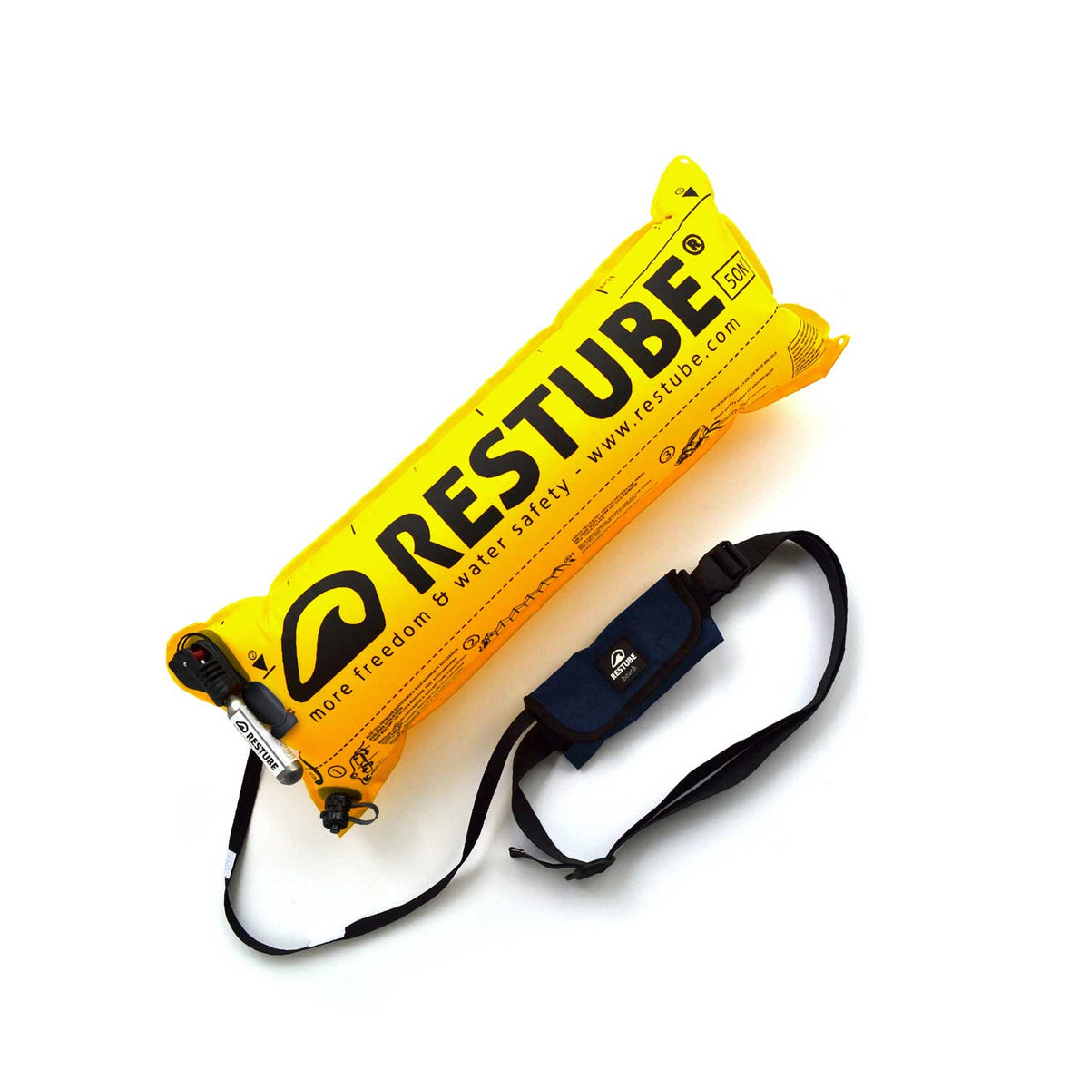 RESTUBE BEACH marine blue inflated - open safety buoy showing compact buoyancy chamber Philippines