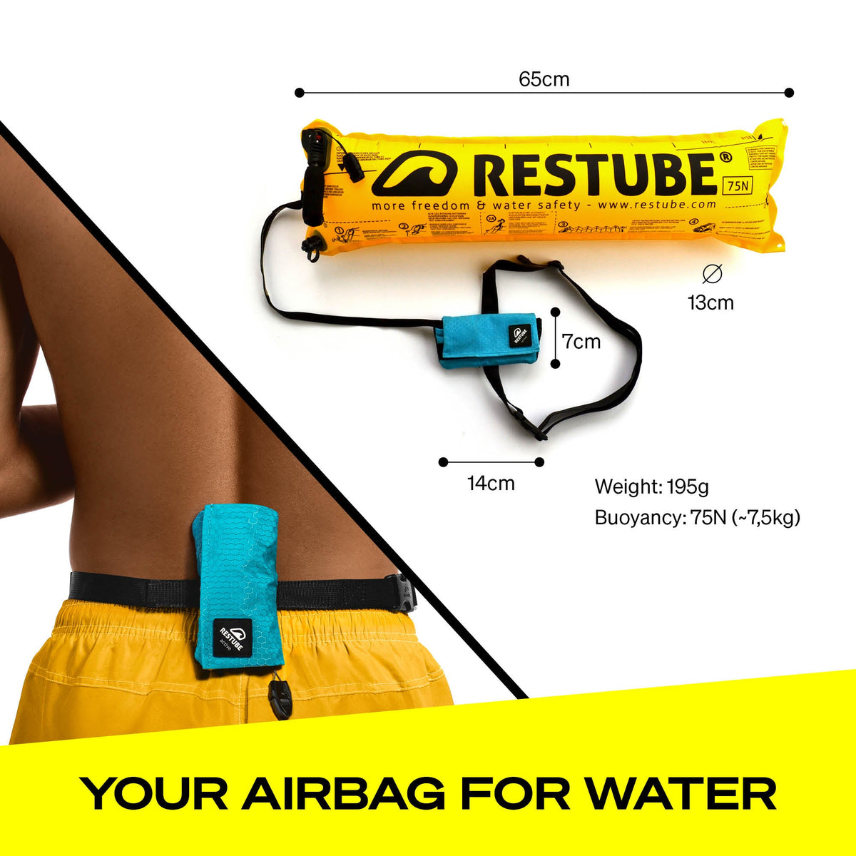 RESTUBE ACTIVE product shot angle 7 - features harness positioning bar whistle RESTUBE READY Philippines