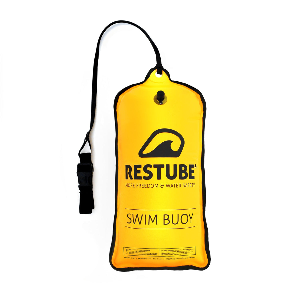 RESTUBE SWIM BUOY product shot angle 2 - yellow inflatable open water swim buoy Philippines