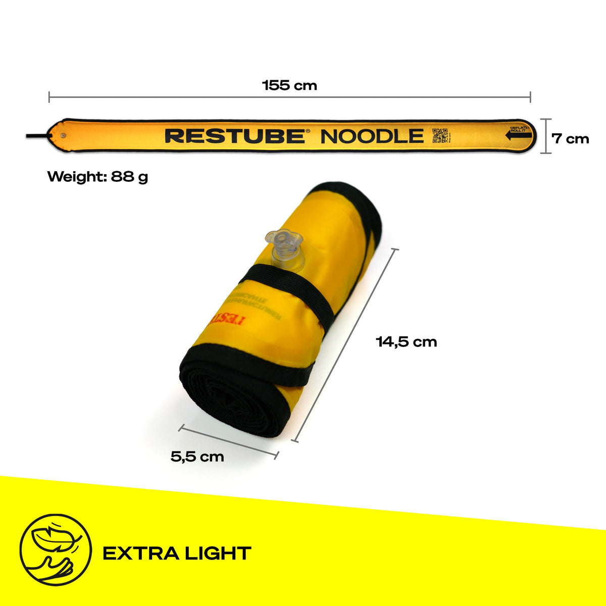 RESTUBE POOL NOODLE product shot angle 6 – bright yellow pool noodle for beach and pool